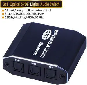LUOM Digital Optical Audio Splitter 1x3 (1 Input 3 Outputs, SPDIF) Toslink Splitter 1 in 3 Out - for Karaoke System, Mixing Amplifiers,Home Theatre, Xbox, PS4, PS3, DVD, HDTV