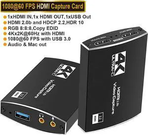 HDMI to USB3.0/Type-C Video Capture Card with Mic & 3.5mm Audio HD 4K@60Hz Video 1080P 60fps Board Game Record For Live Streaming Video Recording
