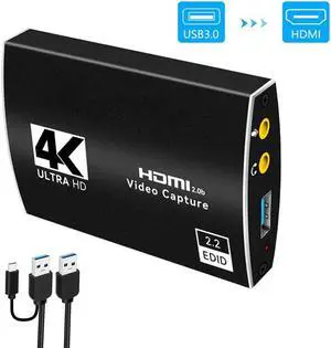 Portable 4K@60Hz 1080P 60fps HDMI-compatible to USB3.0/Type-C HD Video Capture Card with Mic & 3.5mm Audio Durable Audio Converter Live Recording Box