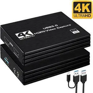 4K Video Capture Card, HDMI to USB/Type-C Live Gamer Capture Card Full HD 1080P 60fps, Ultra-Low Latency for Streaming and Recording, Work with Nintendo Switch, PS5, PS4, Xbox One, PC