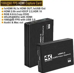 4K Audio Video Capture Card,HD Video Capture,HDMI USB 3.0 Video Grabber Device, Full HD 1080P 60fps for for Game Recording, Live Streaming Broadcasting with Mic & HDMI Loop-Out