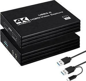 USB3.0 HDMI Video Capture Card for OBS Twitch Game Live Streaming and Recording, 1080P 60FPS HD Game Capture Device Cam Link With HDMI Passthrough Work with Mic & HDMI Loop-Out