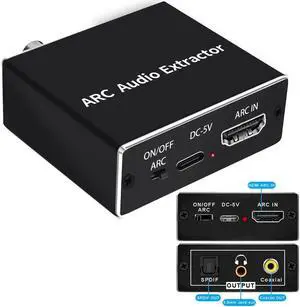 192KHz ARC HDMI to Audio (Coaxial and 3.5mm Stereo or SPDIF Optical) Extractor Splitter Converter For All TVs and Audio Devices with HDMI ARC ports