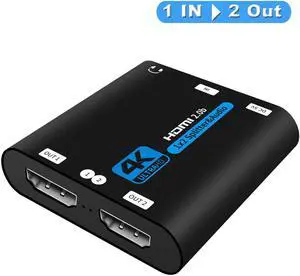 LUOM 4K HDMI Splitter with 3.5mm Jack audio out, 1 in 2 Out 4K HDMI Splitter for Full HD 4K@60HZ 1080P 3D Splitter (1 HDMI Source to 2 HDMI Displays), OZF6-1