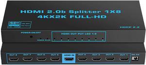 4K 60Hz HDMI Splitter 1 in 8 Out HDMI2.0 8 Port Splitter with US Adapter for Computer MacBook Xbox 360 Xbox One PS5/4 Blu-Ray DVD (1in 8out)