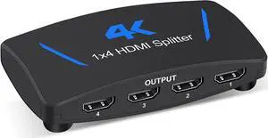 HDMI Splitter 4K 30Hz 1X4 Multi-Resolution Output, HDMI 1.4 Splitter Supports 4Kx2K@30Hz 3D HDCP1.4b HDCP1.4 for Xbox PS5/4 Roku Blu-Ray Player Apple TV