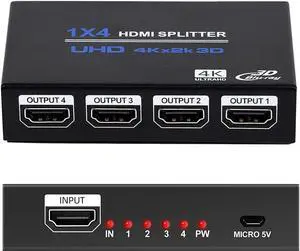 1x4 HDMI Splitter,LUOM 1 in 4 Out HDMI Splitter Audio Video Distributor Box Support 3D & 4K x 2K Compatible for HDTV, STB, DVD, PS3, Projector Etc