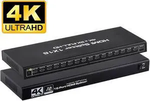 HDMI Splitter 1x16 ,LUOM 1 in 16 Out HDMI Splitter Audio Video Distributor 3D & 4K x 2K Box for HDTV, STB, PS16, PS16 Pro Blu-Ray DVD Player, Projector Etc