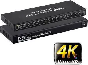 HDMI Splitter 1 in 16 Out, LUOM 1x16 Power HDMI Splitter 16 Ports w/AC Adapter, 4Kx2K@30Hz 3D Full HD Distributor for HDTV, STB, PS16, PS16 Pro Blu-Ray DVD Player, Projector Etc