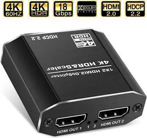 HDMI Switch 4K HDMI Splitter-HDMI Switcher Splitter 1 Input 2 Output, Support HDCP2.2, HDMI2.0b, EDID, 3D, RGB 4:4:4 for Xbox PS4 Roku HDTV Fire Stick Blu Ray(with 4 kinds of EDID mode)