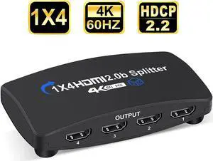 4K@60Hz HDMI Splitter 1 in 4 Out, LUOM HDMI Splitter for 4 Monitors Duplicate/Mirror with Same Image, 1x4 HDMI2.0b Splitter HDCP2.2 for Xbox, PS5, Roku (1 Source onto 4 Displays)