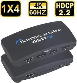 HDMI Splitter 1 in 4 Out,LUOM HDMI Splitter 1 to 4 Amplifier for Full HD HDMI2.0 1080P/ 3D/ 4K for Xbox PS4 PS3 Fire Stick Roku Blu-Ray Player Apple TV HDTV (1 Source onto 4 Displays)
