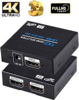 HDMI Splitter 1 in 2 Out V1.4b Powered HDMI Video Splitter with AC Adaptor Duplicate/Mirror Screen Monitor Supports Ultra HD 1080P 2K x4K@30Hz and 3D Resolutions (1 Input to 2 Outputs)