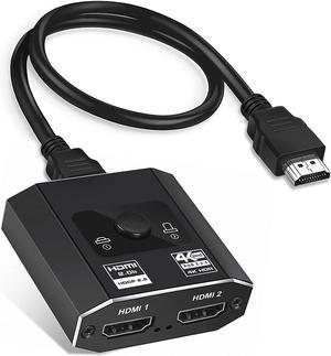 Aluminum 4K HDMI Switch HDMI 2.0b Switcher with HDMI Cable, 4K 60hz HDR Bi-Directional Switch Splitter 2 in 1 Out or 1 in 2 Out, Support 18Gbps 4K@60Hz, for PS5, Xbox Series X , Apple TV, Samsung TV