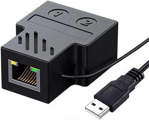 Ethernet Splitter 1 to 2 RJ45 Network Adapter [Internet at The Same Time], USB to Dual Female RJ45 Port with 1.2m USB Power Cable, for Cat 7/6/5/5e Network Cable, Compatible with Router,TV, Computer