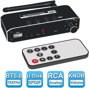192KHZ Optical to RCA Converter Volume Adjustable Digital to Analog RCA Audio Converter 3.5mm Audio Jack Output Digital Audio Converter Box Optical to Analog Audio Adapter for PS3 PS4 DVD HDTV etc