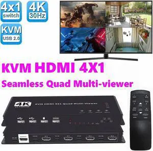 HDMI Multiviewer Switch 4x1, HDMI Quad Seamless Switcher/Screen Divider 4 in 1 Out with IR Remote Control, Support 4K@30Hz & 5 Display Mode for Security Camera, Laptop, Gaming Consoles