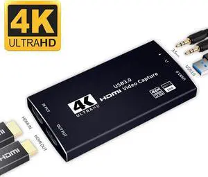 Upgraded Video Capture Card with Microphone & HDMI Loop-Out,  HD 4K@60hz Video 1080P 60fps Board Game Record Support HDR, EDID, HDCP2.2 For Live Streaming Video Recording