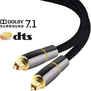 6 Feet Optical Audio Cable, Fiber Digital Optical SPDIF Toslink Cable with Metal Connectors for Home Theater, Sound Bar, DVD/CD Player, TV & More, Black&Gold