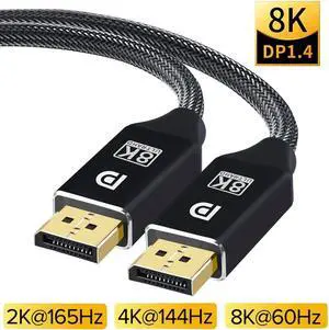 Certified 8K DisplayPort 1.4 Cable 16.4ft, DP 1.4 Cable Nylon Braided Supports (8K@60Hz, 4K@144Hz and 1080P@240Hz), HBR3, 32.4Gbps, HDCP 2.2, HDR, DSC 1.2 for Laptop PC TV Gaming Monitor, Black Certified 8K DisplayPort 1.4 Cable 16.4ft, DP 1.4 Cable Nylon Braided Supports (8K@60Hz, 4K@144Hz and 1080P@240Hz), HBR3, 32.4Gbps, HDCP 2.2, HDR, DSC 1.2 for Laptop PC TV Gaming Monitor, Black