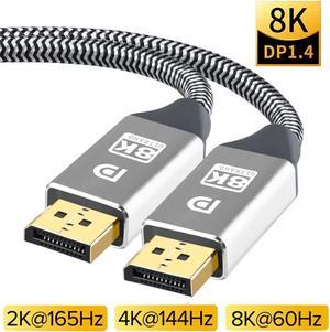 Certified 8K DisplayPort 1.4 Cable 3.3ft, DP 1.4 Cable Nylon Braided Supports (8K@60Hz, 4K@144Hz and 1080P@240Hz), HBR3, 32.4Gbps, HDCP 2.2, HDR, DSC 1.2 for Laptop PC TV Gaming Monitor, Silver