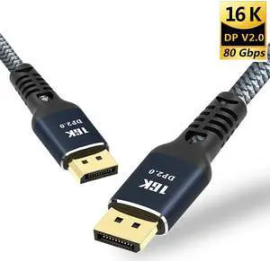 LUOM 16K DisplayPort 2.0 Cable - 6.6Feet | 80Gbps, 16K Resolution,  Support 80Gbps, HDR, HDCP 2.2, FreeSync G-Sync, Braided Display Port for Gaming Monitor, Graphics, PC, and more