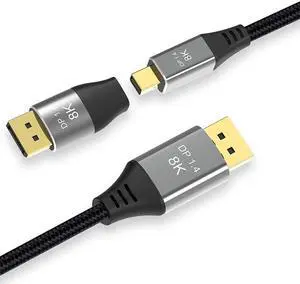 Mini DP to DP Cable 3.3 FT, Supports 8K@60Hz High Speed 8K 1.4 Mini DisplayPort to DisplayPort Cable with DP to Mini DP Adapter for PC, Laptop & Mac