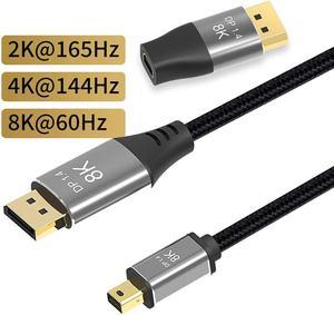 8K 4K Mini DisplayPort to DisplayPort Cable, 3.3 Feet, Gold-Plated Thunderbolt to DisplayPort (8K@60Hz, 4K@144Hz, 2K@240Hz) Mini DP to DP Display Cable with DP to Mini DP Adapter - Black