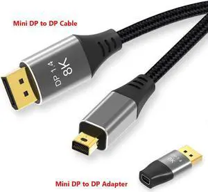 6.6ft (2m) 8K Mini DisplayPort to DisplayPort 1.4 Cable - 8K@60Hz UHD Mini DisplayPort to DisplayPort Adapter Cable - Mini DP to DP Cable for Monitor - mDP to DP Converter Cord