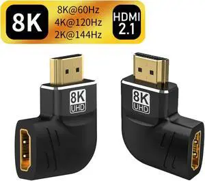 LUOM 2-Pack HDMI Flat 90&270 Degree Right Angle Adapter,  Support 8K@60Hz, 4K@144Hz, 2K@240Hz, HDR, eARC for Roku, PS4, PS5, HDTV, Xbox