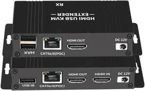 HDMI KVM USB Extender, HDMI KVM Extender HD 1080P@60HZ Up to 6m(196ft),HDMI Extender Over Cat5e/6 with Loop Out Function - USB Keyboard Mose Support and IR Control