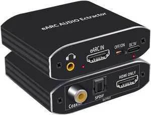 192KHz HDMI2.1 Audio Extractor Converter, HDMI to HDMI Audio Splitter and Optical Toslink SPDIF + L/R Stereo HDMI eARC Adapter Converter Support HDR HDCP2.3 3D for PS4/Roku/Bul-Ray