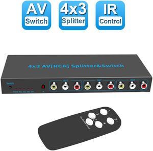 RCA Switch AV Splitter, Stereo 4 Way AV Selector RCA Switcher, 4 in 3 Out Composite Video L/R Audio Selector Box for DVD, for PS2, for PS3, for Game Consoles