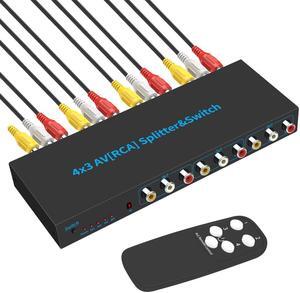 4 in 3 Out  RCA Component Video Audio Splitter, 4-Way RCA Component Video L/R Audio AV Splitter Box for PS2 Wii X Box DVD HDTV