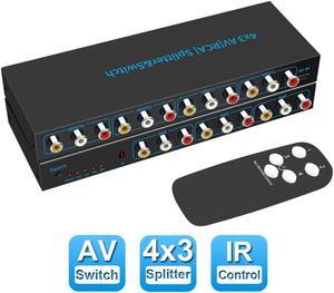4 in 3 Out RCA Audio Switcher, 4-Way Stereo L/R Sound Channel, L/R Sound Channel Audio Switch Splitter RCA Stereo Switch Selector for DVD Stereo Speaker CD Player