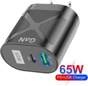 USB C Charger 65W  Portable Charger USB Type-C Charger Compact GaN Fast Charger USB C Fast Charging Block for MacBook Pro/Air, iPad Pro, iPhone 14 Pro, Galaxy Tab S8, S23, Dell XPS 13- Black