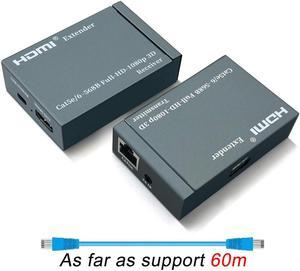 196ft/60m HDMI Extender Over Cat 5e/6, 1080P HDMI Ethernet Extender  Adapter with IR Remote Control Support 3D, EDID, Deep Color, Compatible with DVD, Fire Stick, Roku, PS5 (Tx + Rx)