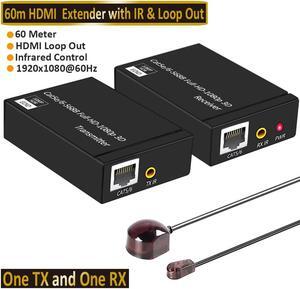 HDMI Extender Kit, 60 Meter HDMI Extender Via Single RJ45 Cat6e Ethernet Cable Transmit Up to 60M, Support 1080p, 3D, HDCP, with EDID Management and Loop Out Function (Transmitter and Receiver)