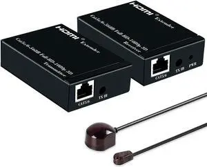 HDMI Extender Over Ethernet Cat6 - Up to 196ft (60m) - Lossless Low Latency Signal, IR Extension - Long Range Ethernet to HDMI at 1080p  (Transmitter and Receiver)