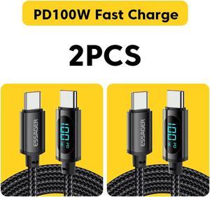 PD 100W USB C to USB C Cable [3.3ft, 2-pack], LUOM 5A Fast Charging USB C Cable with LED Display, Zinc Alloy Nylon Braided Type C Cable for Samsung S21 S20 Note 20 MacBook Pro Google Pixel etc