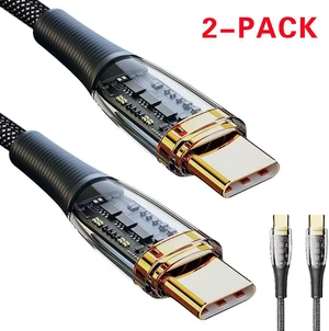 100W USB C to USB C Cable Transparent Shell, LUOM 5A PD QC 4.0 Type C to Type C Cable Super Fast Charging USB C Cable(6.6ft, Black, 2 Pack) 100W USB C to USB C Cable Transparent Shell, LUOM 5A PD QC 4.0 Type C to Type C Cable Super Fast Charging USB C Cable(6.6ft, Black, 2 Pack)