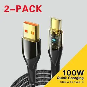 100W USB A to USB C Cable Transparent, LUOM 7A PD QC 5.0 Type C to Type C Cable Super Fast Charging USB C Cable(6.6ft, Black, 2 Pack) 100W USB A to USB C Cable Transparent, LUOM 7A PD QC 5.0 Type C to Type C Cable Super Fast Charging USB C Cable(6.6ft, Black, 2 Pack)