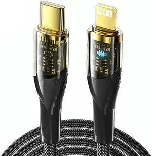 [3.3ft, 1-pack] USB-C to Lightning Charging Cord, LED Power Transparent E-Marker PD 29W 3A Fast Charging 480Mbps Data Transmission for iPhone 14/13 Pro/13/12 Pro/11 Pro Max/X/XS/XR/8, iPad, AirPods