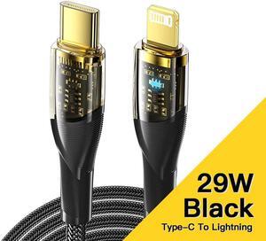 [3.3ft, 1-pack] 3A PD 29W USB C to Lightning Cable  [Apple MFi Certified] Super Fast Charging Transparent Shell, 480Mbps Data Nylon Braided for iPhone 14 13 12 11 Pro Max Mini XR XS 8 SE iPad