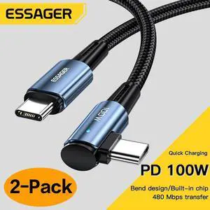 [3.3ft, 2-pack] 5A PD 100W USB C to USB C Cable Type C Fast Charging C to C Super Fast Charging Right Angle 90 Degree, USB C Charging Cable 480Mbps Data Nylon Braided for Samsung Galaxy iPad MacBook