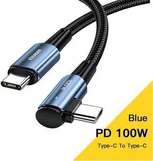 PD 100W USB C to USB C Cable [3.3ft, 1-pack], LUOM 5A Fast Charging USB C Cable Right Angle 90 Degree, Nylon Braided Type C Cable for Samsung S21 S20 Note 20 MacBook Pro Google Pixel etc