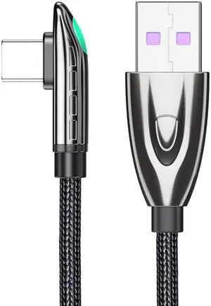[3.3ft, 1-pack] 6A PD 66W USB C to USB C Cable Type C Fast Charging C to C Super Fast Charging Right Angle 90 Degree, USB C Charging Cable 480Mbps Data Nylon Braided for Samsung Galaxy iPad MacBook