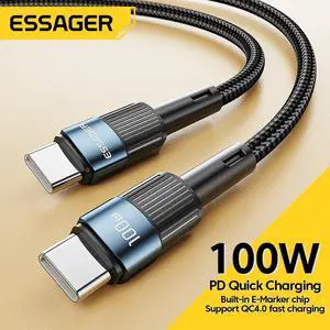 [6.6ft, 1-pack] 5A PD 100W USB C to USB C Cable Type C Fast Charge C to C Super Fast Charging, USB C Charging Cable 480Mbps Data Nylon Braided for Samsung Galaxy iPad MacBook Pixel