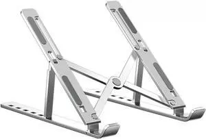 Foldable Laptop Stand for Desk, Aluminum Computer Stand Holder, Ergonomic Anti-Slip Laptop Riser for Desk, Adjustable Notebook Stand for Laptop Compatible up to 15.6 inches Notebook Tablet,Silver