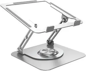 Laptop Stand with 360 Rotating Base, Computer Stand Ergonomic Laptop Riser for Collaborative Work Dual Rotary Shaft Fully Foldable for Easy Storage Fits All Laptops up to 16 inches - Silver